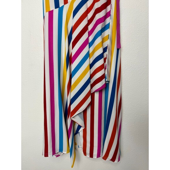 Color Me Courtney Size XS Taira Wrap Dress Rainbow Stripe V-Neck Flutter Sleeve - Picture 7 of 14